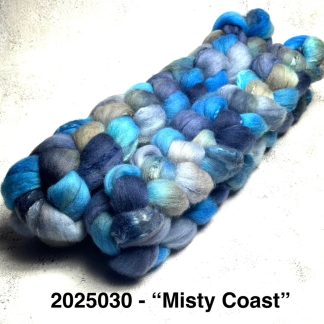 2025030 - Hand Dyed Merino, Castledale and Silk blend Combed Top - "Misty Coast"