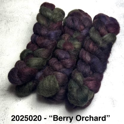 2025020 - Hand Dyed Alpaca Roving 100g - "Berry Orchard"