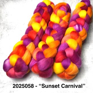 2025058 - Hand Dyed Polwarth Top - "Sunset Carnival"