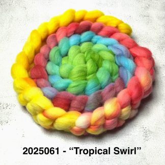 2025061 - Hand Dyed Fine Merino Combed Top - "Tropical Swirl"