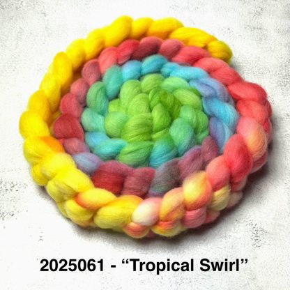 2025061 - Hand Dyed Fine Merino Combed Top - "Tropical Swirl"