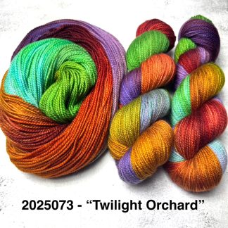 2025073 - 4 Ply Hand Dyed Sock Yarn - "Twilight Orchard"